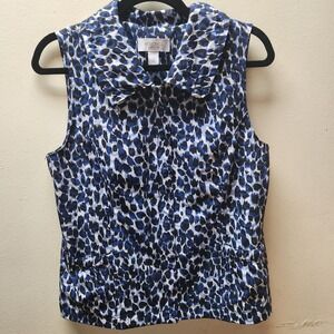 Weekends by Chico's Blue Animal Print Zip Front Vest Collared Size 0